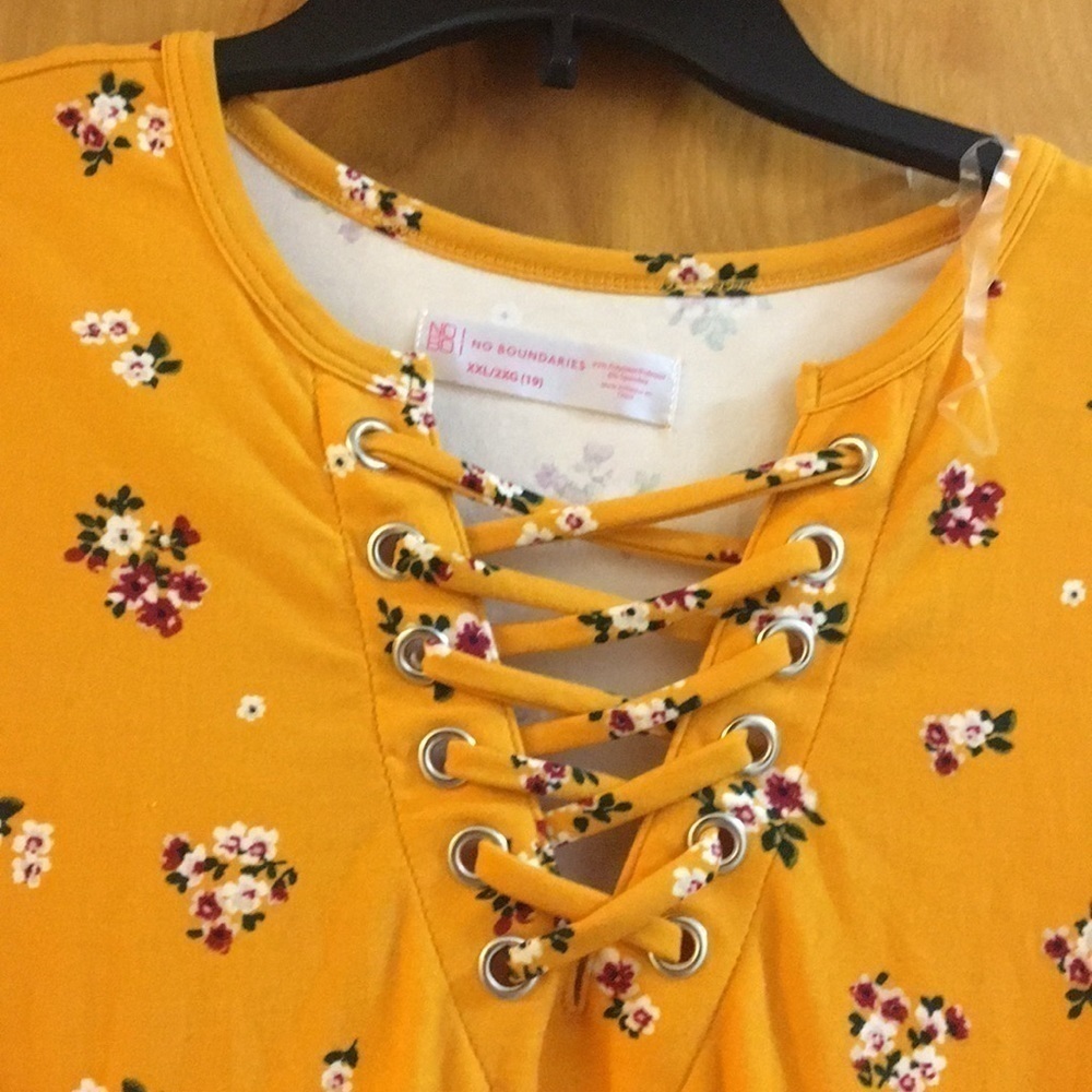 Mustard yellow lace up t-shirt dress - Picture 2 of 3